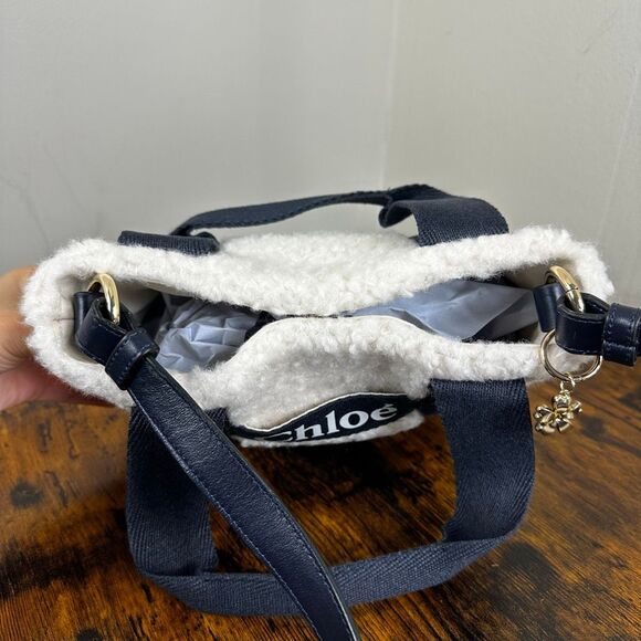 Chloe Woody Faux Shearling Fur Tote Bag 2-Way Small Size - Picture 10 of 13